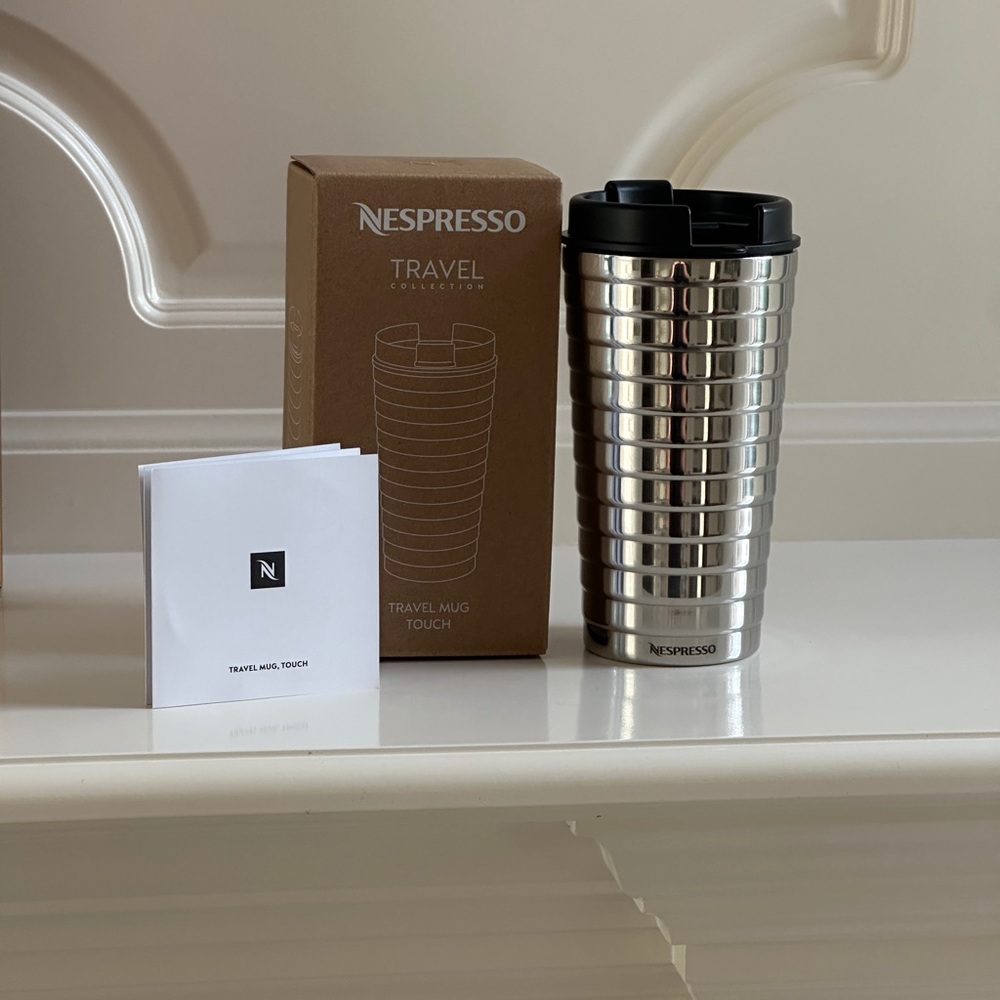 NWTs Nespresso Silver Travel Mug Touch 345ml/11 fl oz